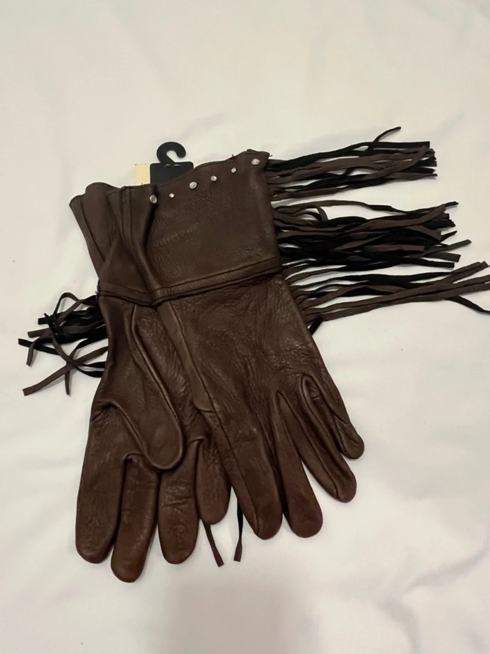 Vintage Western Brown Leather Fringe Gloves